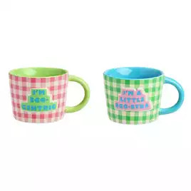 Argos Home Green and Pink Gingham Check Mug - Pack of 2 | argos.co.uk