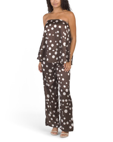 2pc Satin Polka Dot Strapless Top And Pants Set for Women | Polyester | Marshalls