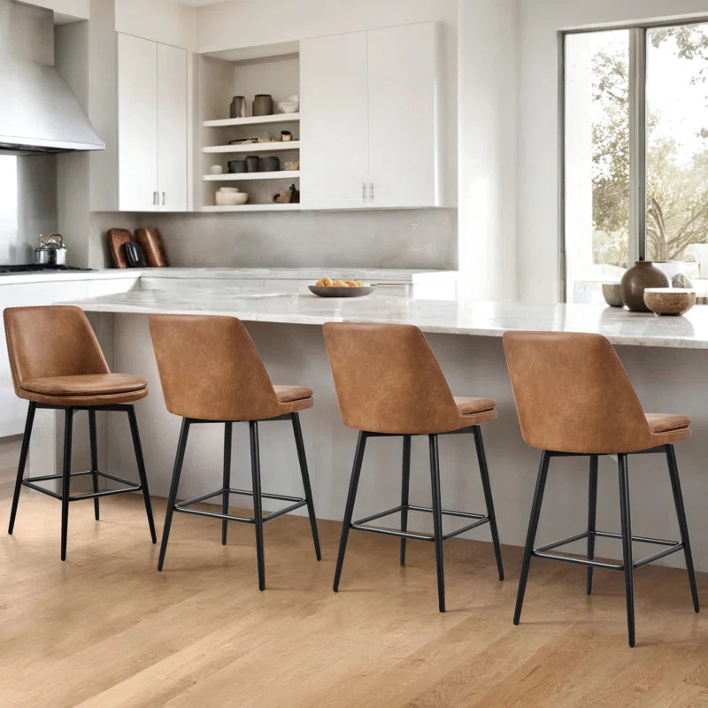 Betzalel Swivel Upholstered Counter Stool with Metal Frame | Wayfair North America
