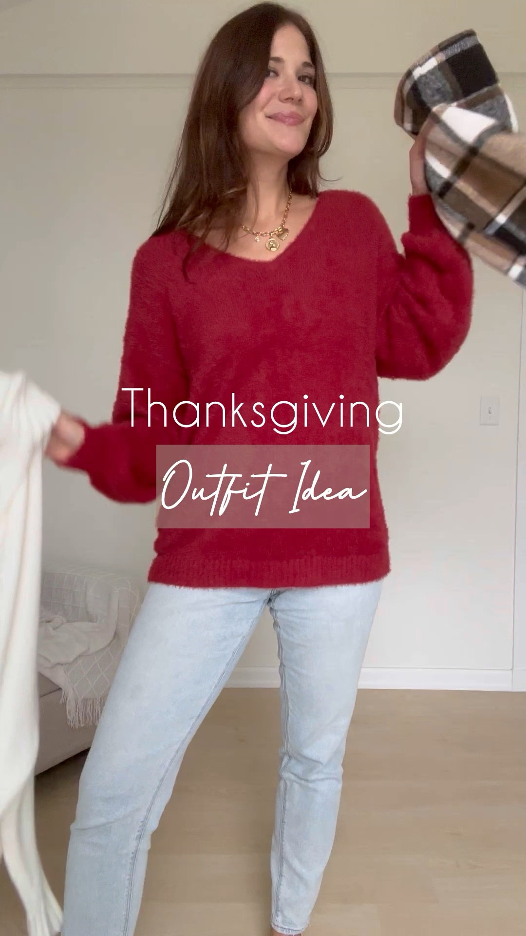 Thanksgiving outfit idea / Brown black and white plaid pencil skirt / black tights / white mock neck sweater / black booties / scrunch bag

#LTKMidsize #LTKVideo #LTKSeasonal