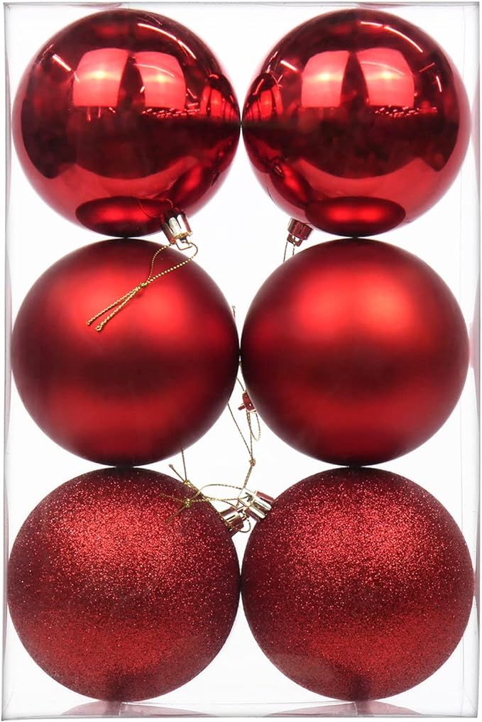 3.94" Large Christmas Balls Shatterproof Red Christmas Ornaments 6 Pcs Big Red Christmas Ornament... | Amazon (US)