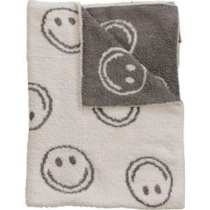 Charcoal Smiley Taupe Plush Blanket | Mebie Baby