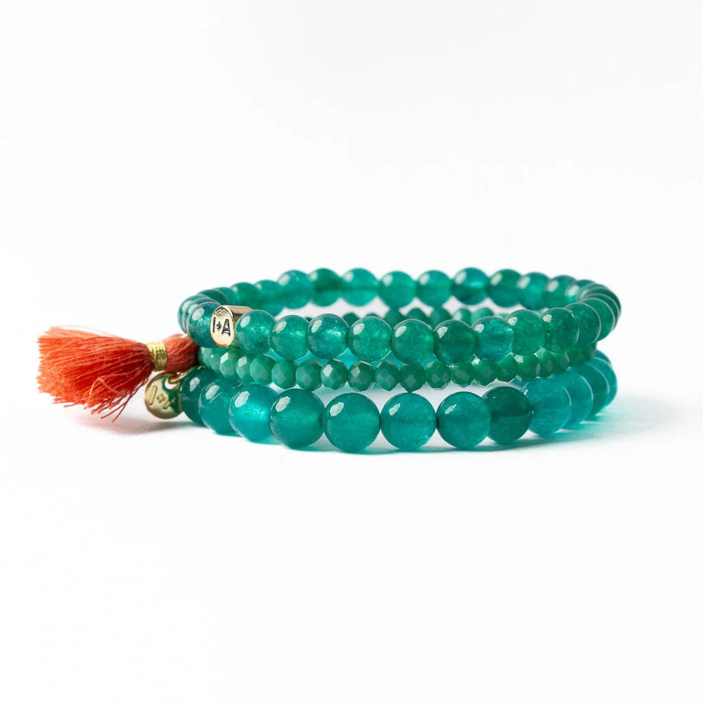 Addison Set Of 3 Stretch Bracelets Glass And Crystal With Bag Teal Green | INK+ALLOY