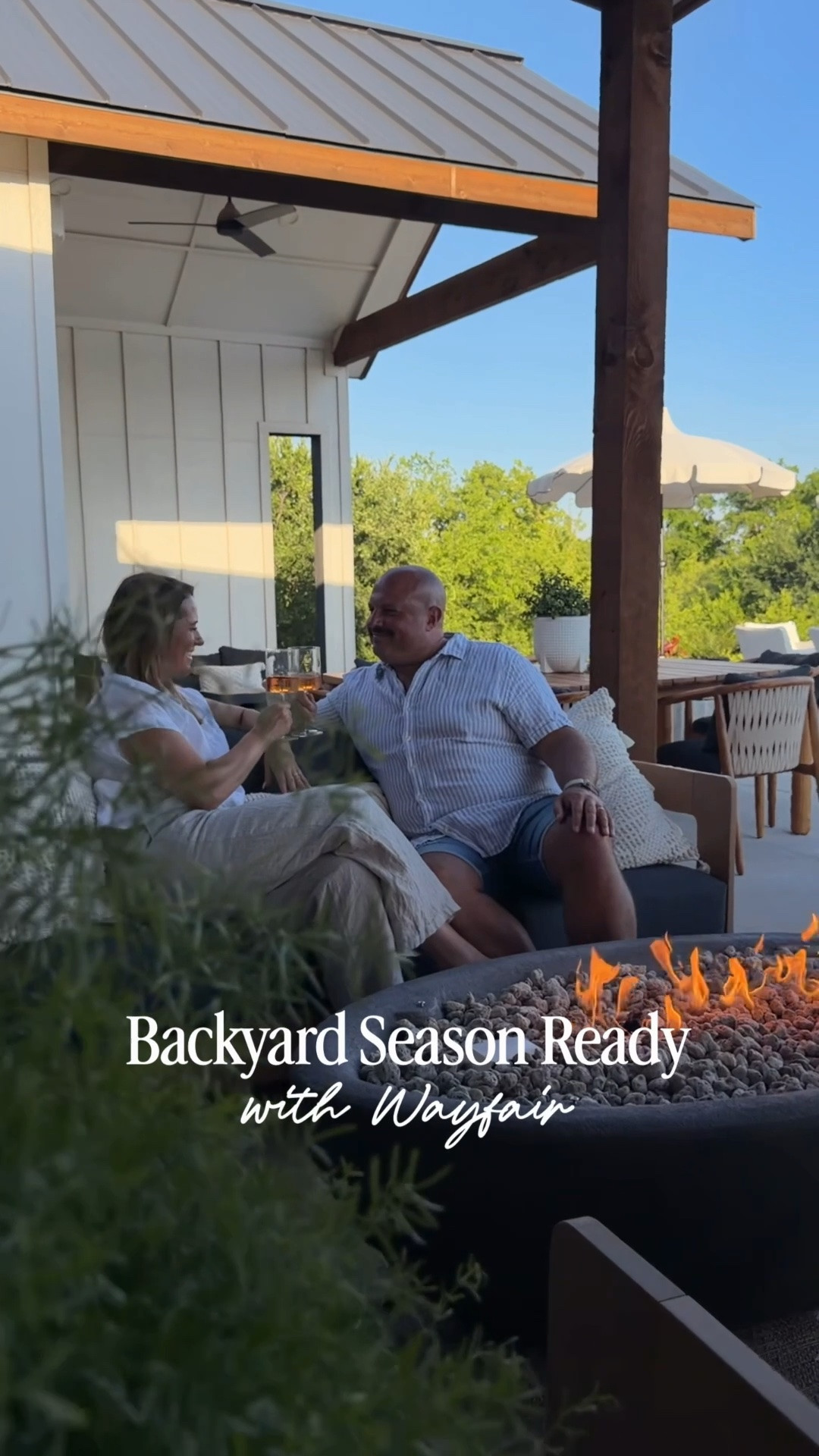 #ad Our backyard officially feels like a resort for summer nights 🤍 We added the prettiest new outdoor setup from Wayfair including the woven floral outdoor rug, the diamond patterned indoor/outdoor rug, weather-resistant bean bag chairs, scalloped umbrellas with clamshell umbrella stands, and the coziest outdoor sofa + swivel chair set. The new oval fire pit completely finished the space and makes the whole patio feel so warm and inviting at night.

Keywords: outdoor patio decor, backyard makeover, outdoor living space, modern outdoor furniture, patio inspiration, outdoor sofa set, swivel patio chairs, outdoor fire pit, woven outdoor rug, scalloped patio umbrella, weather resistant outdoor furniture, luxury patio ideas, pool patio decor, outdoor entertaining space, cozy backyard setup @Wayfair #wayfair #wayfairpartner

#LTKHome #LTKSaleAlert #LTKSeasonal