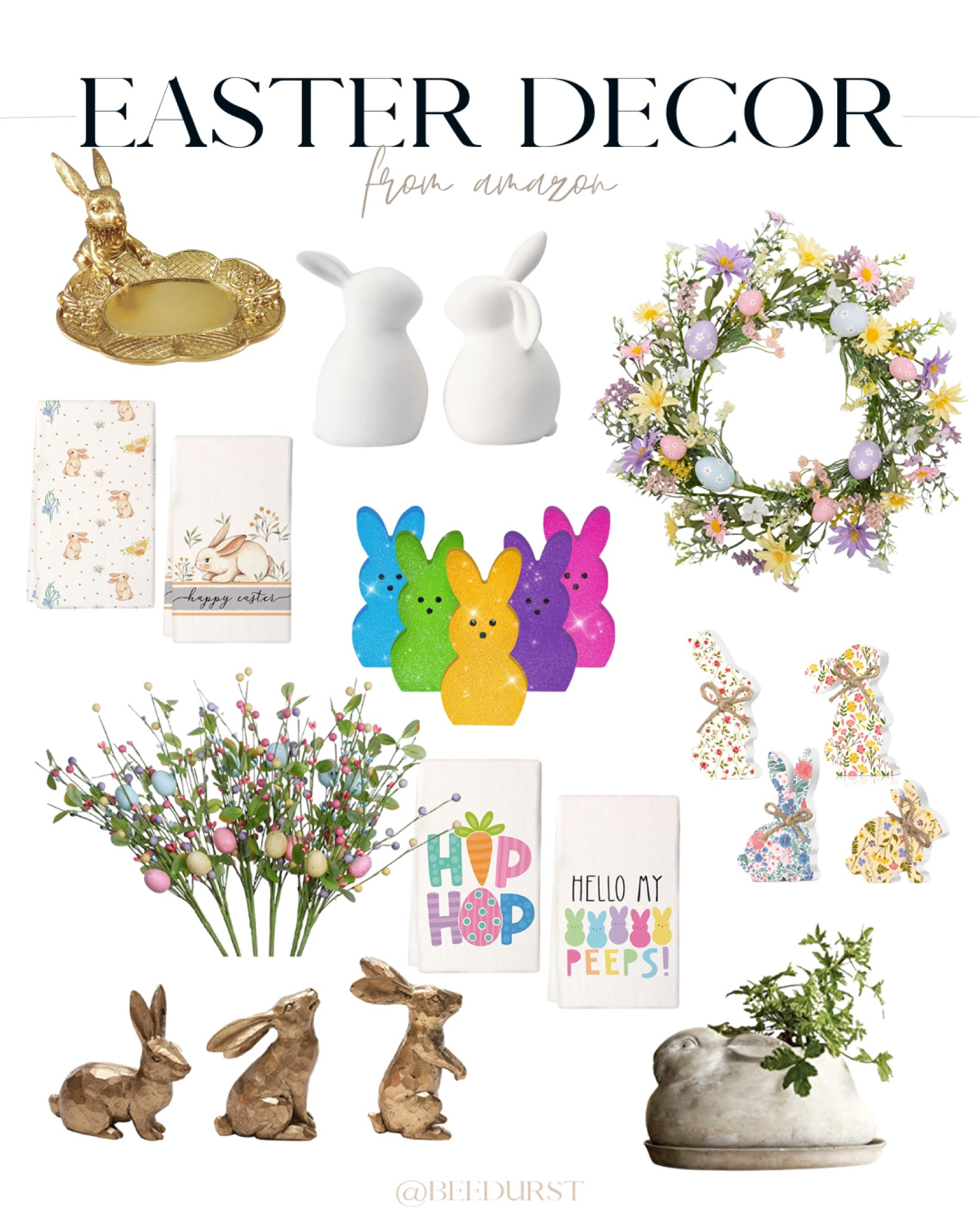 Easter decor available on Amazon prime! Amazon Easter decor, Easter wreath, Easter bunnies, bunny decor, Easter towel, Easter hand towel, Easter home decor, Peeps decor, Easter Egg wreath, Easter door wreath, Bunny tray

#LTKhome #LTKunder50 #LTKSeasonal