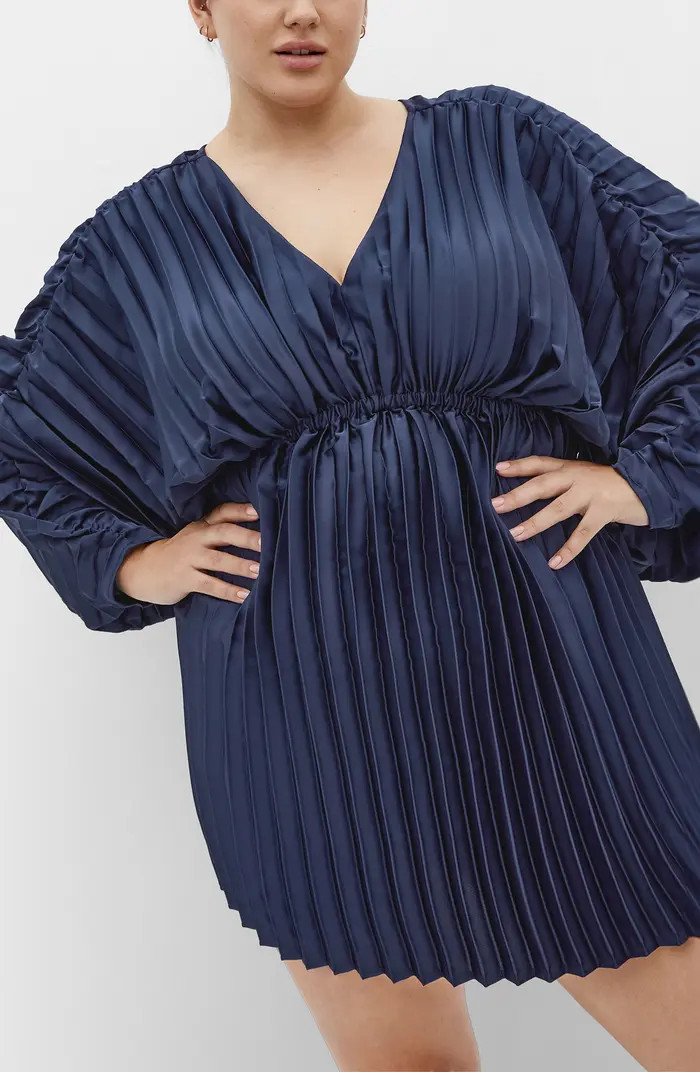 Chloe Pleated Long Sleeve Satin Minidress | Nordstrom