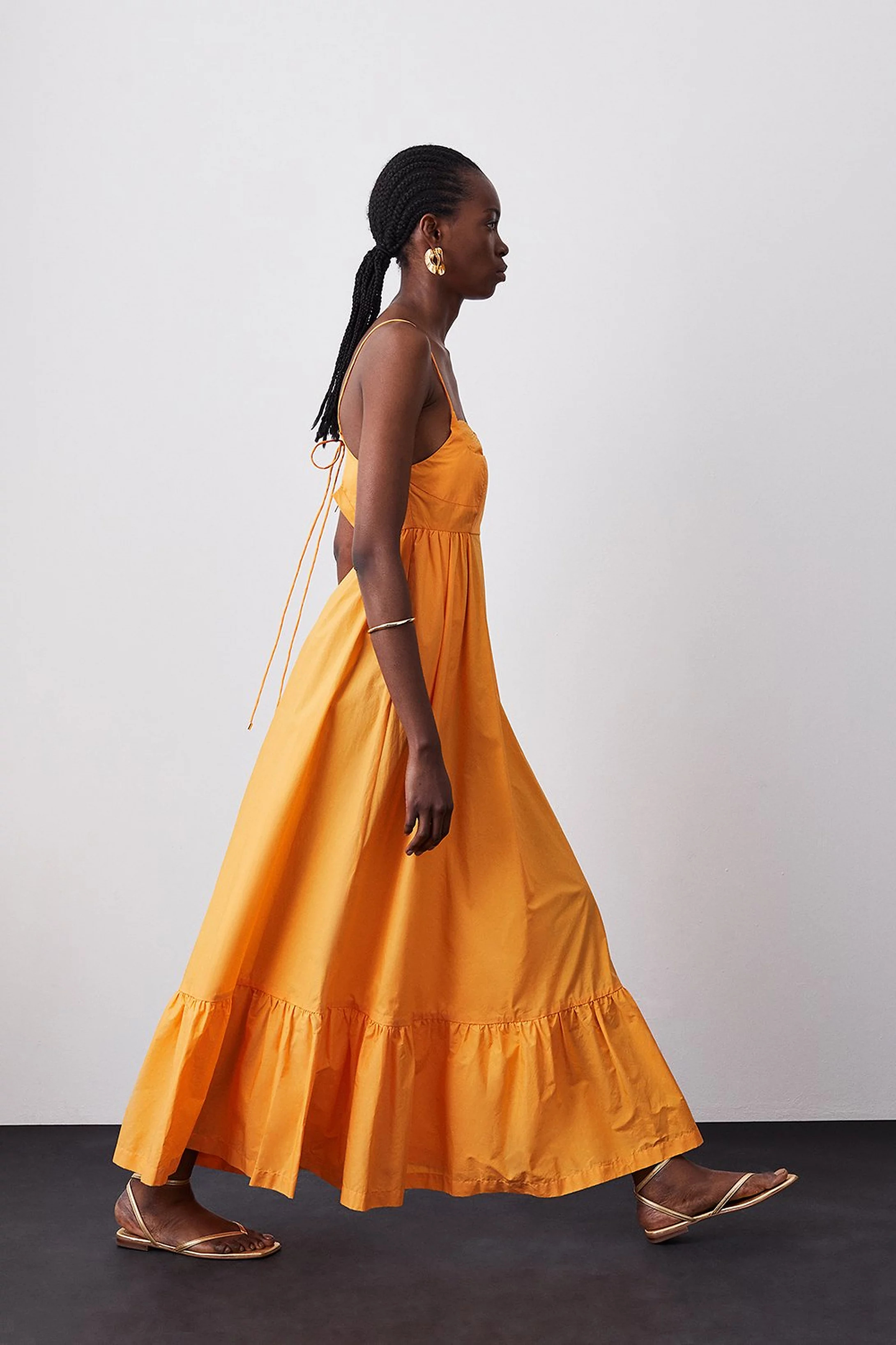 Cotton Topstitch Strappy Maxi Dress | Karen Millen US