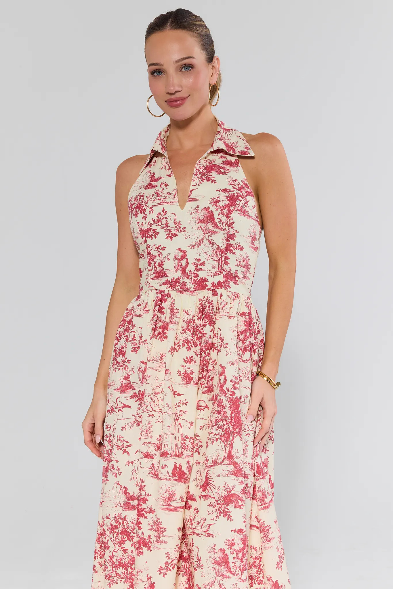 Bailey Red Toile Midi Dress | Avara
