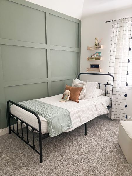 Jett’s big boy room with a toddler bed ✨ black Jenny Lind style farmhouse twin bed with white bedding, leather pillow, gender neutral room with green board and batten wall. 2 year old bedroom #bigboyroom #toddlerroom #toddlerbed #bigboybed #cribtransition #toddlerboy #boymom

#LTKbaby #LTKkids #LTKhome