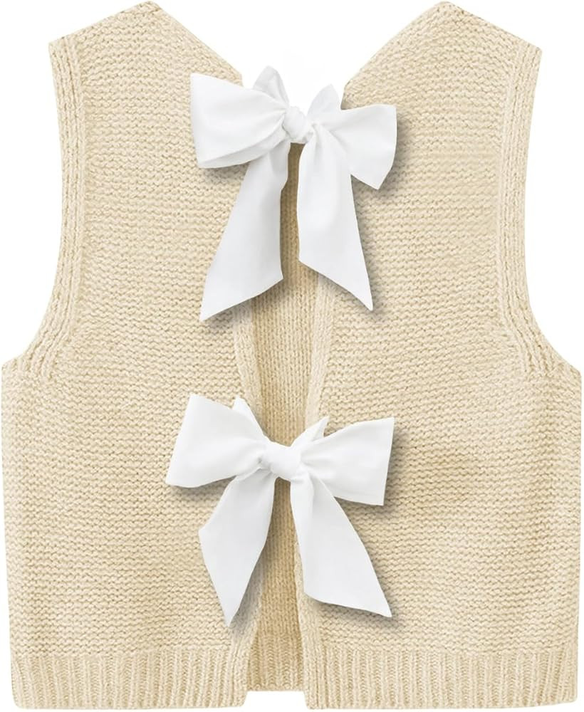 Imily Bela Womens Sweater Vest Top Summer Bow Tie Back Sleeveless Casual Knit Crop Tank Tops | Amazon (US)
