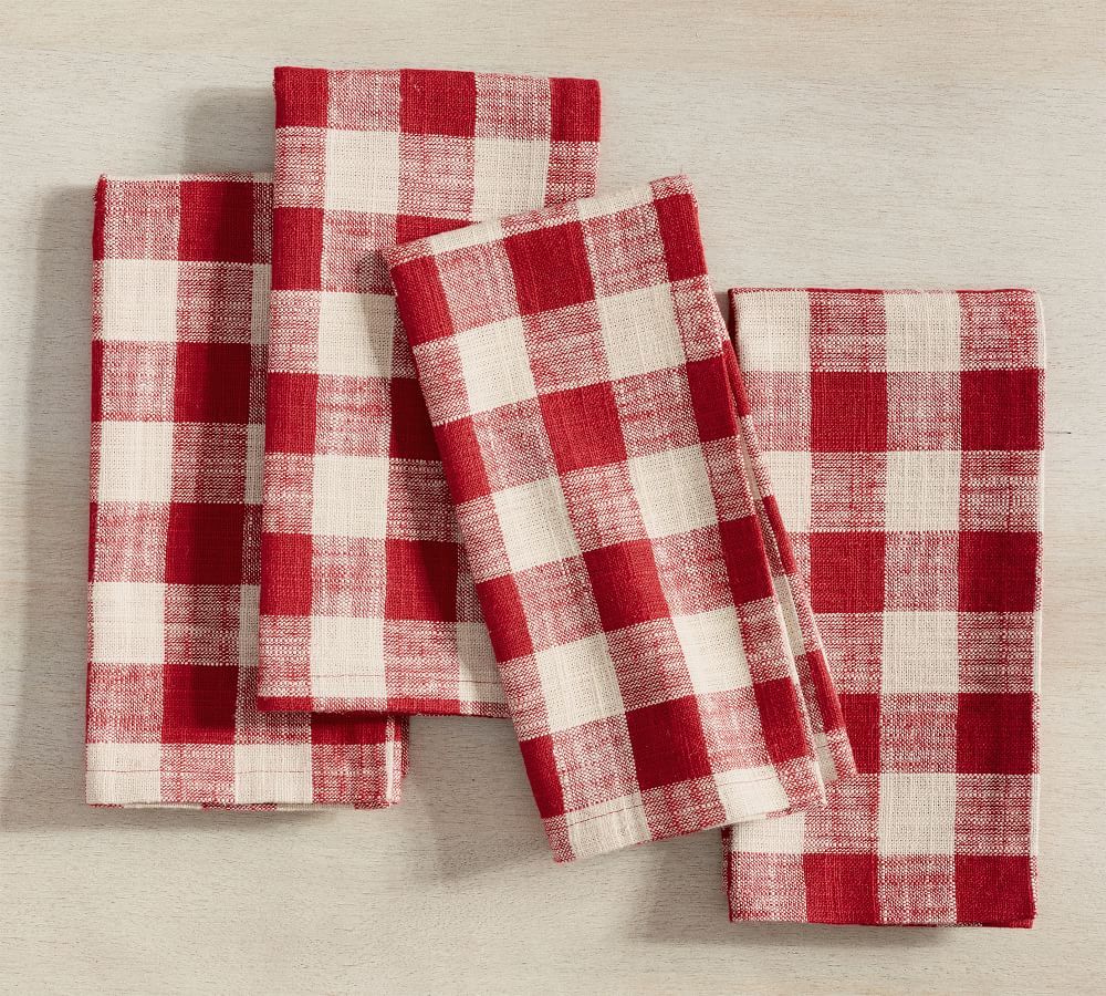 Dalton Check Yarn Dyed Cotton/Linen Napkins, Set of 4 - Red | Pottery Barn (US)