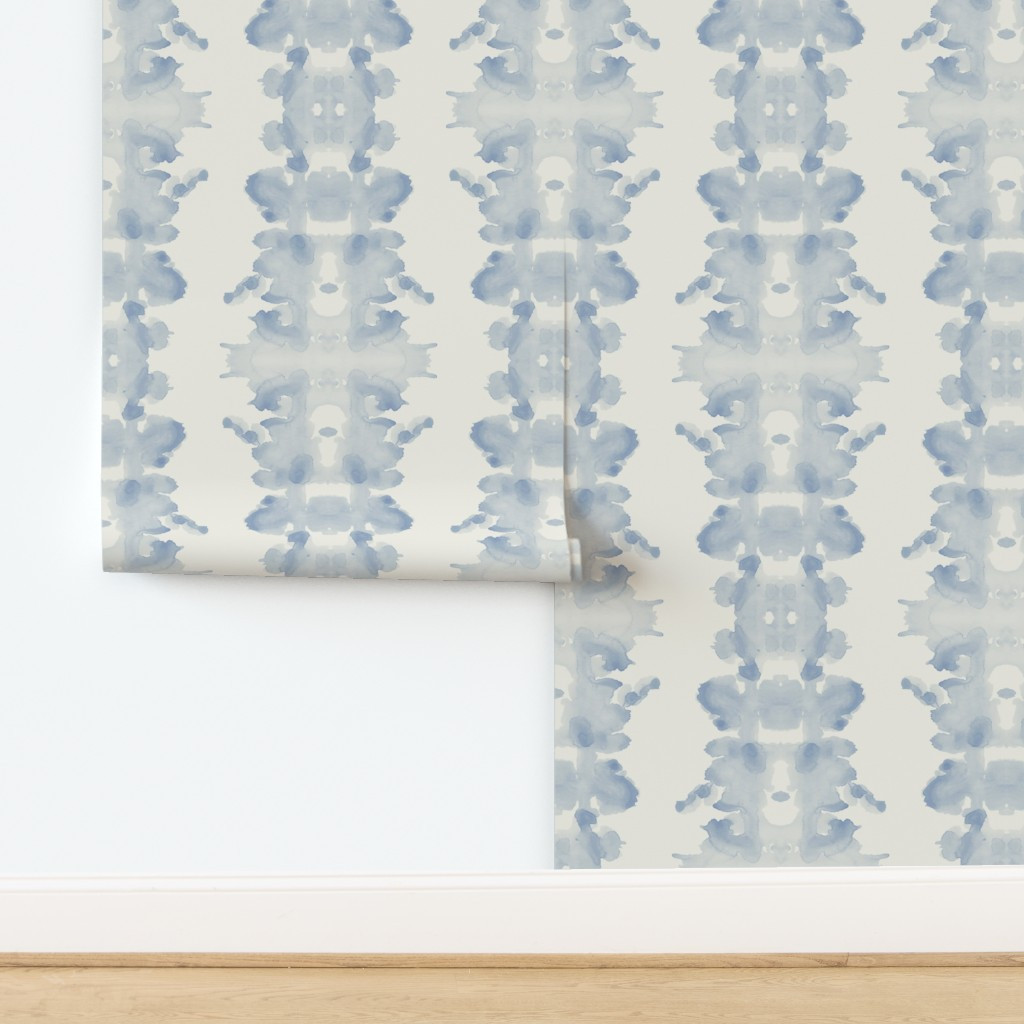 Soft Blue on Cream double inkblot Wallpaper | Spoonflower | Spoonflower