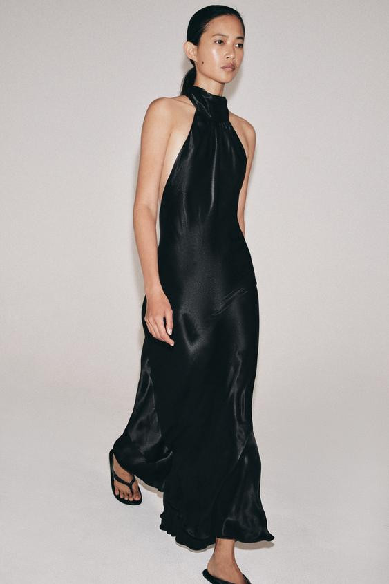 ZW COLLECTION SATIN EFFECT HALTER DRESS | Zara US