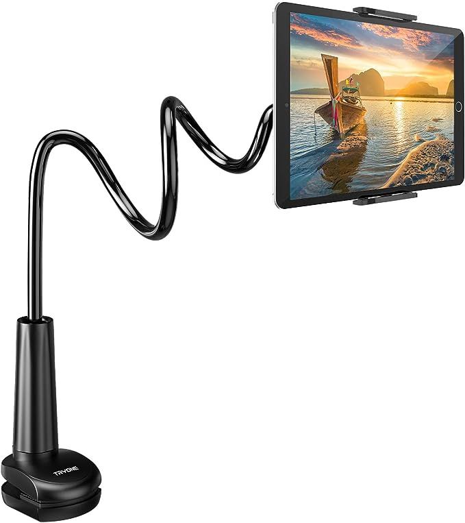 Gooseneck Tablet Holder Stand for Bed: Tryone Adjustable Flexible Arm Tablets Mount Clamp on Tabl... | Amazon (US)