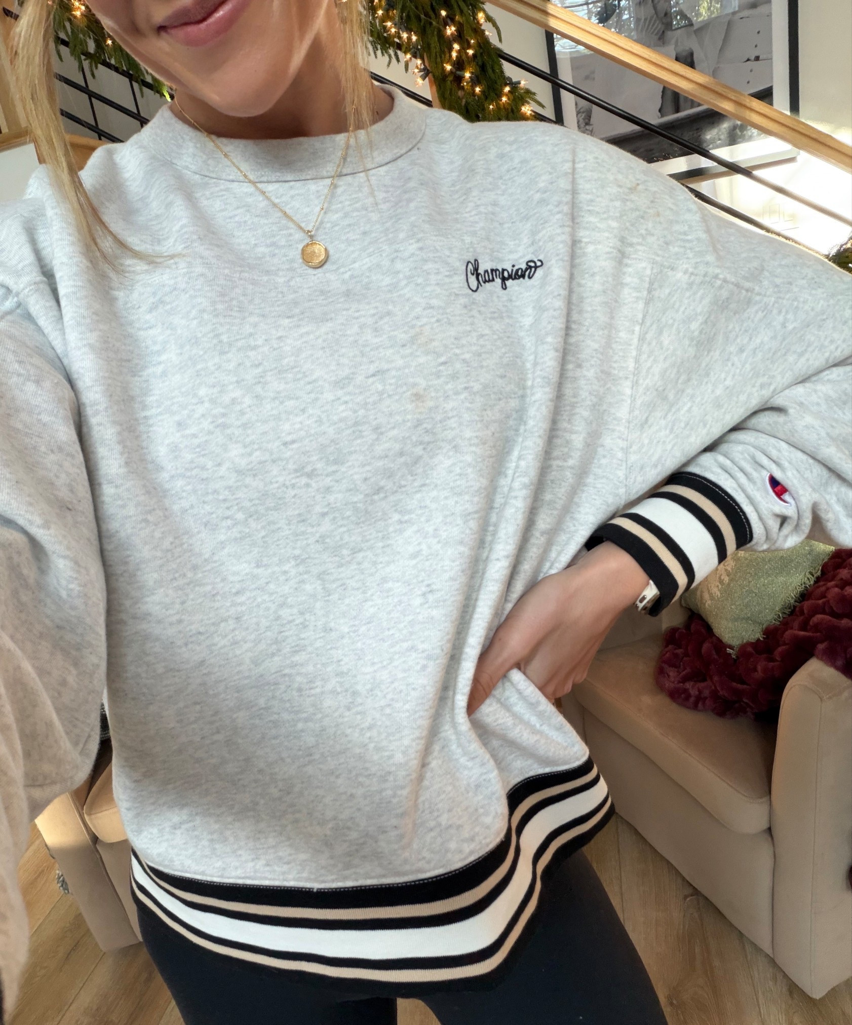 Cutie Champion crew from Target 🖤 sized up to an XL! It runs more fitted so I’d def size up! 

Ootd / target style / cozy / neutrals / Holley Gabrielle 

#LTKStyleTip #LTKootd #LTKFindsUnder50