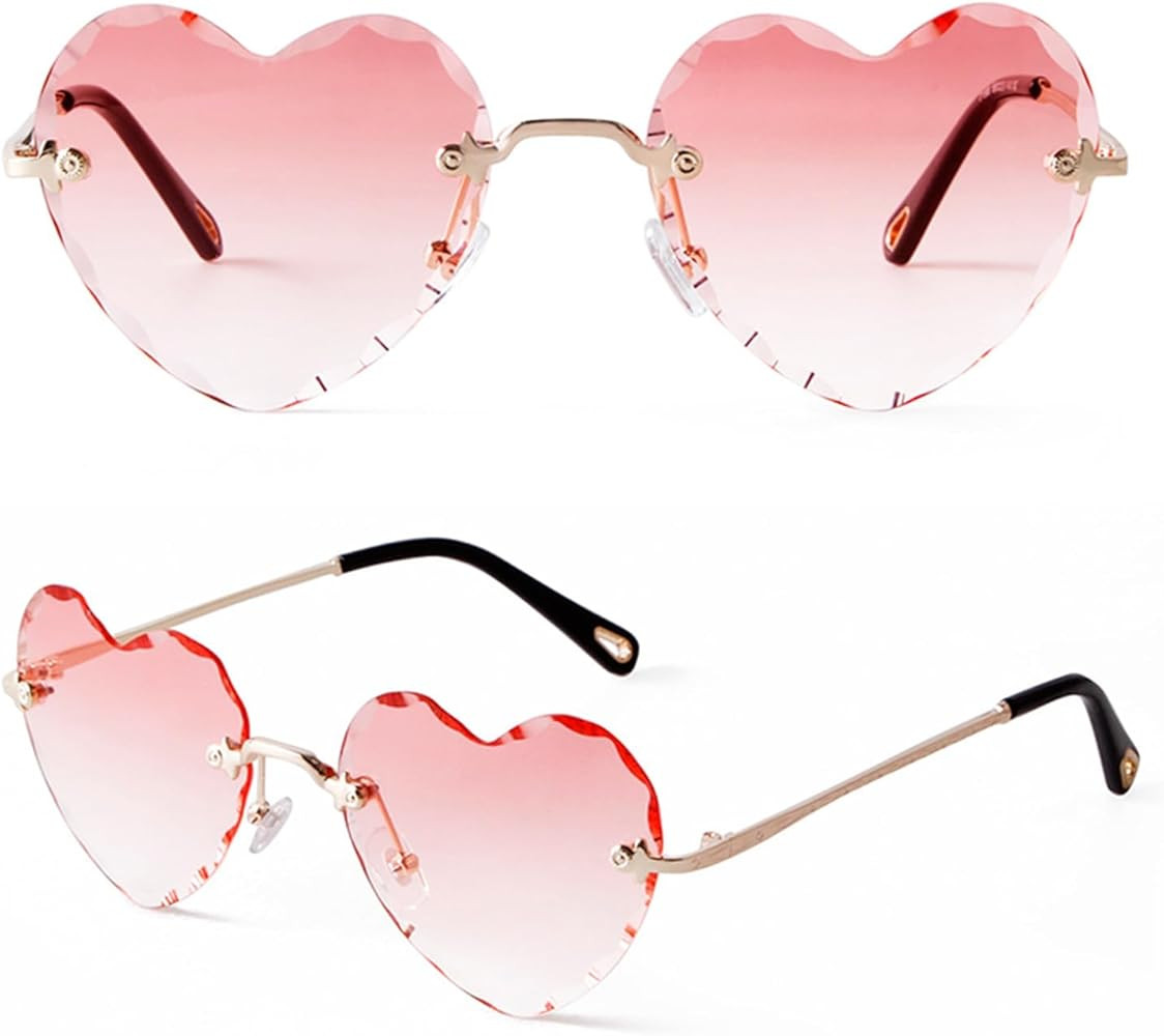 VIA LEECA Heart Rimless Sunglasses for Women, Trendy Cute Grandient Sun Glasses with Metal Frame | Amazon (US)