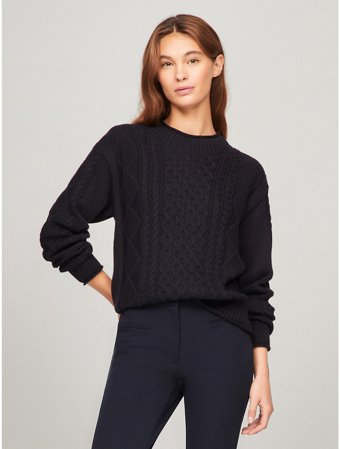 Tommy Hilfiger Women's Crewneck Fisherman Sweater - Navy - XXL | Tommy Hilfiger (US)