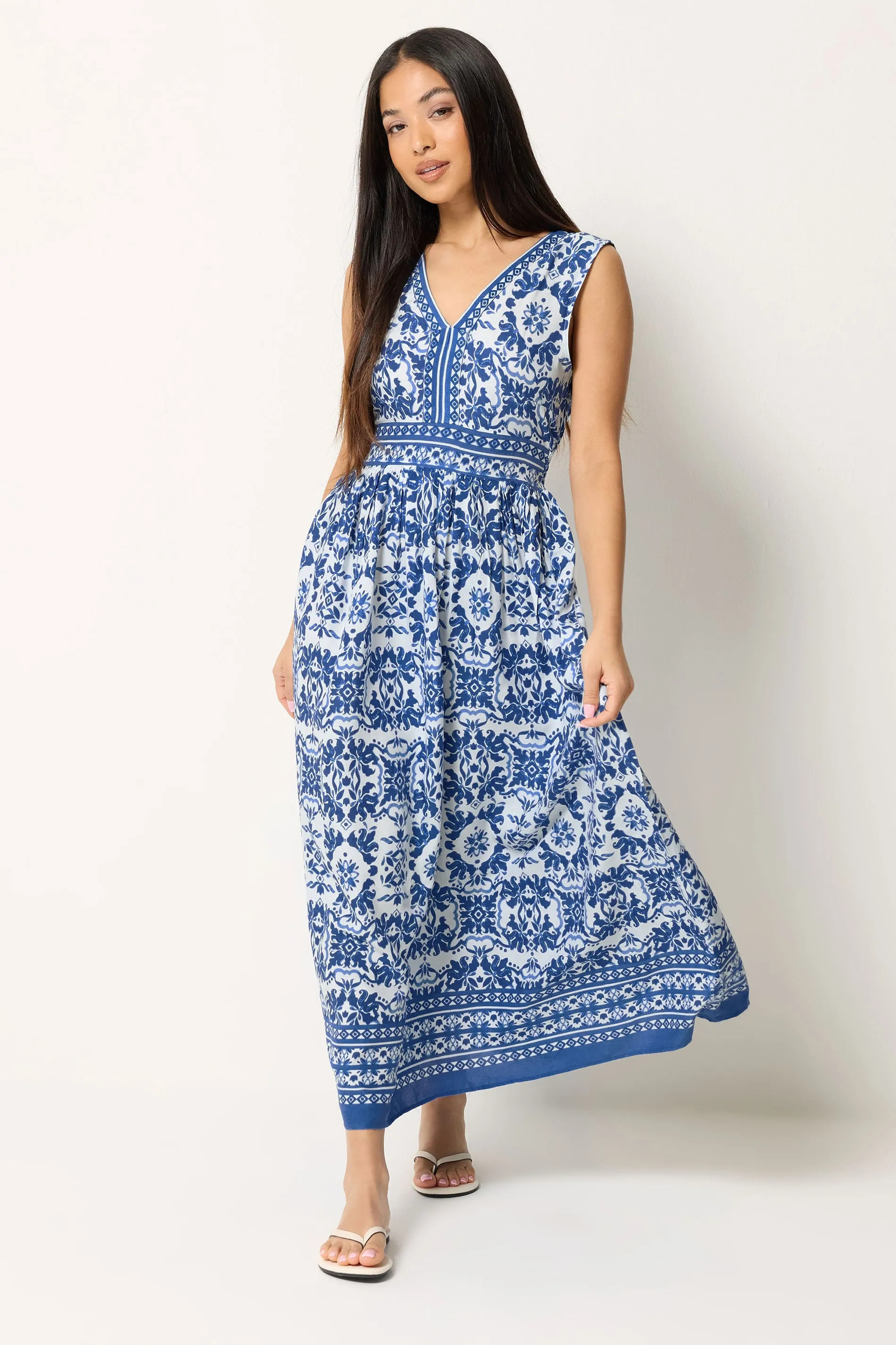 Cobalt M&Co Petite Printed Tiered Maxi Dress | Debenhams | Debenhams UK