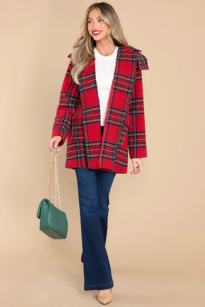 Perfectly In Season Red Plaid Coat | Red Dress 