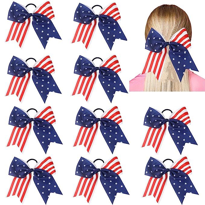 American USA Flag Cheer Bows for Girls,Red White and Blue Patriotic Flag Festival Hair Bow With E... | Amazon (US)