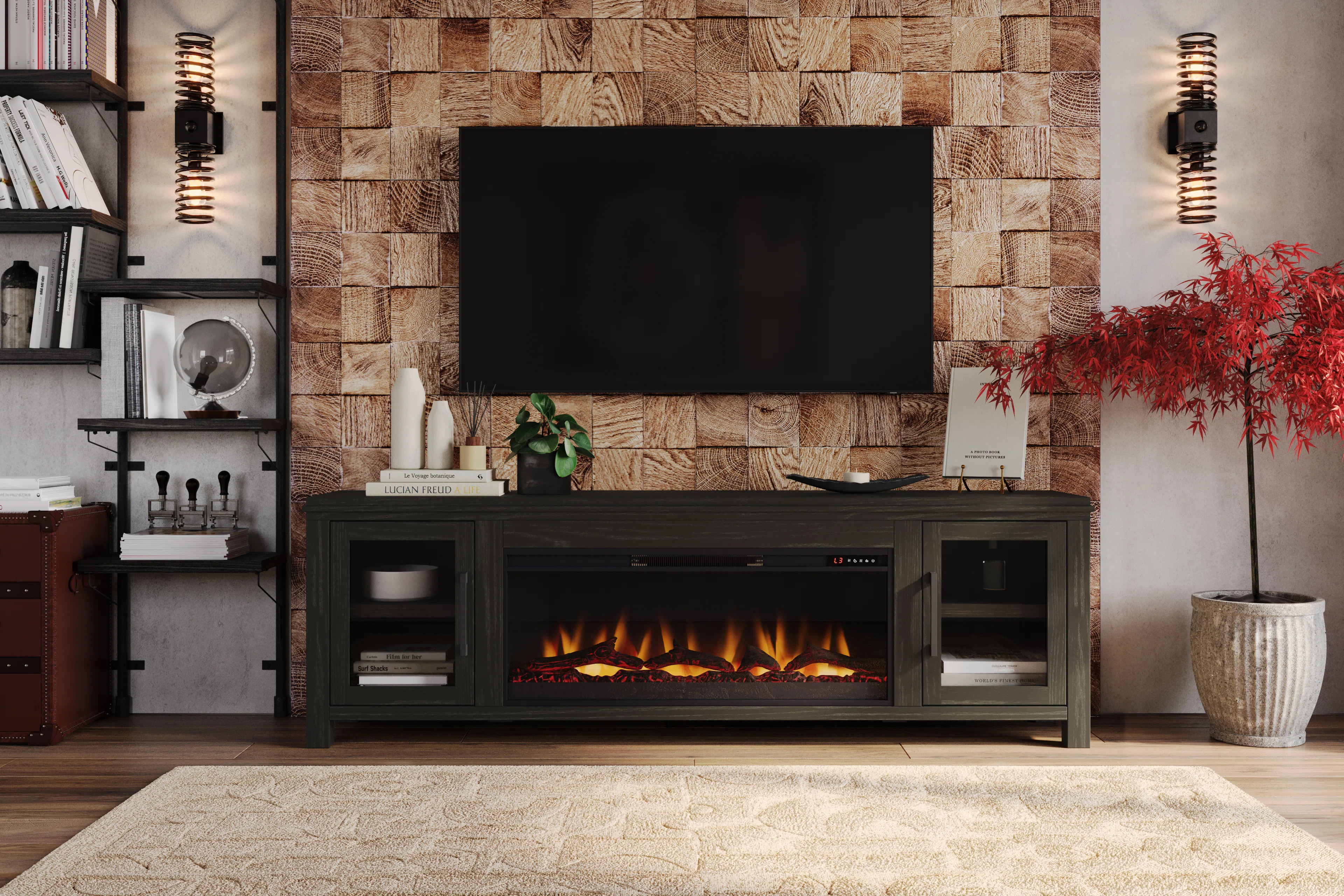 Cloyne 86 inch Electric Fireplace TV Console for TVs up to 95 inches | Wayfair North America