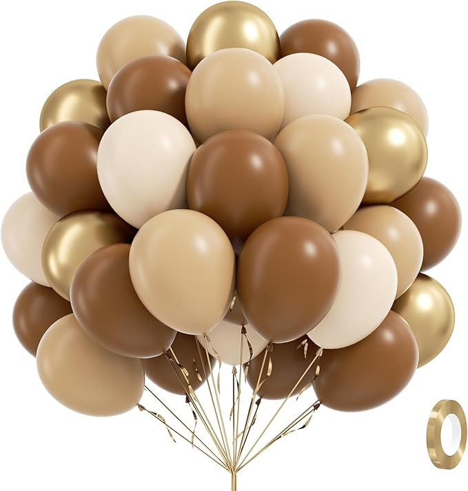 60pcs Brown Balloons 12inch with Light Brown Tan Sand White Metallic Gold Balloons for Boho Neutr... | Amazon (US)