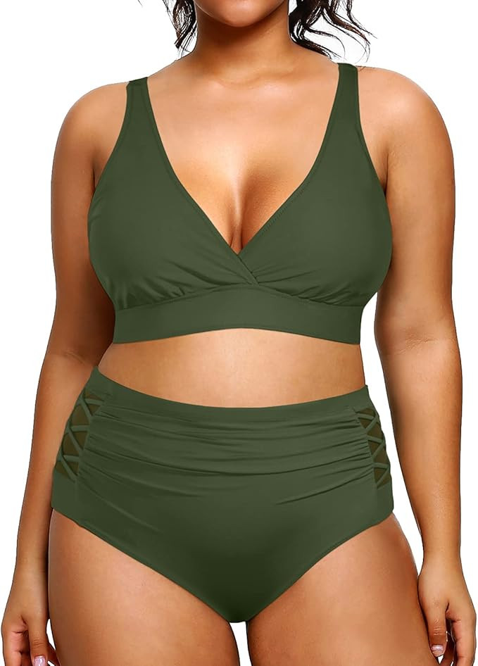 Yonique Womens Plus Size Bikini High Waisted Swimsuits Two Piece Bathing Suits Tummy Control Swim... | Amazon (US)