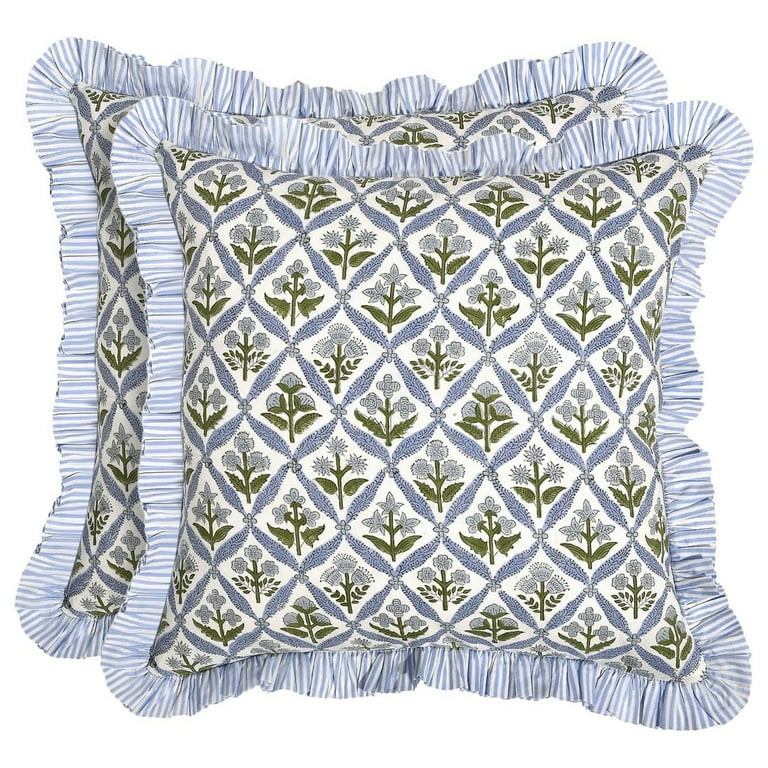 lixuesong 2 Pack Ruffled Trimmed Pillowcases Fade Resistant Flower Print Polyester Cushion Covers... | Walmart (US)