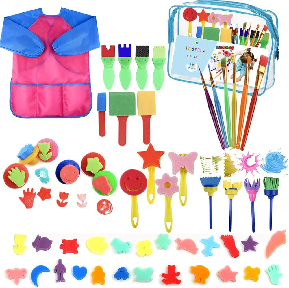 Kids Paint Brushes Sponge Kits, 52 Pcs Painting Brushes Drawing Tools Kits,Children Early DIY Lea... | Amazon (US)
