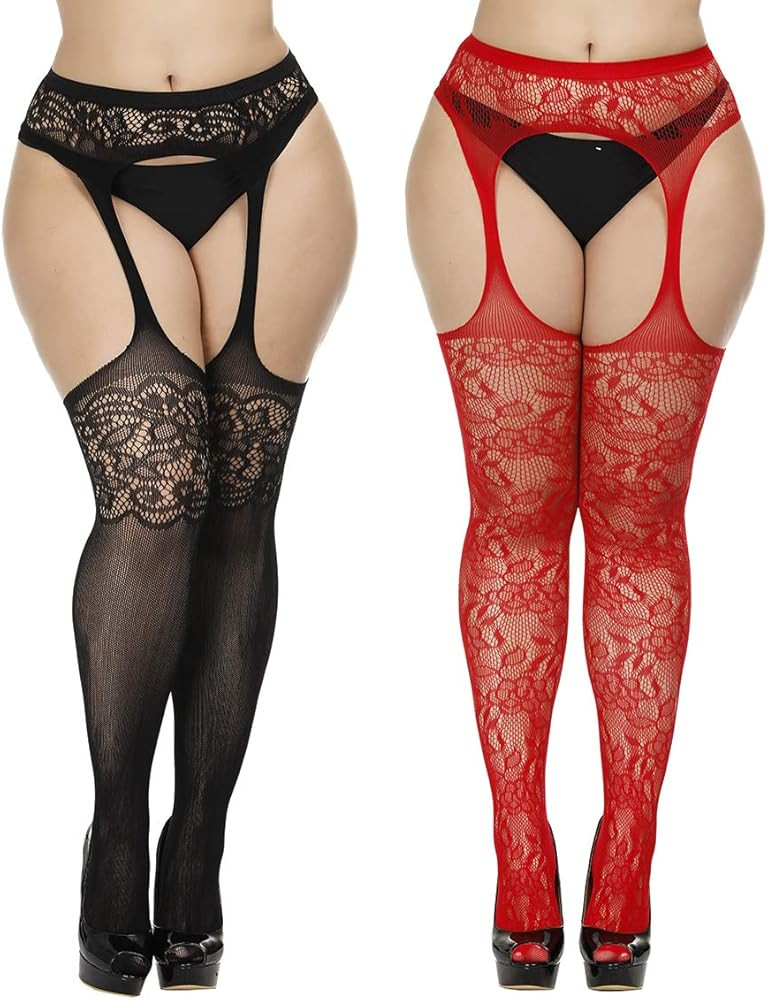 Womens Fishnet Tights plus size high waist pantyhose Stockings 2-Pairs | Amazon (US)
