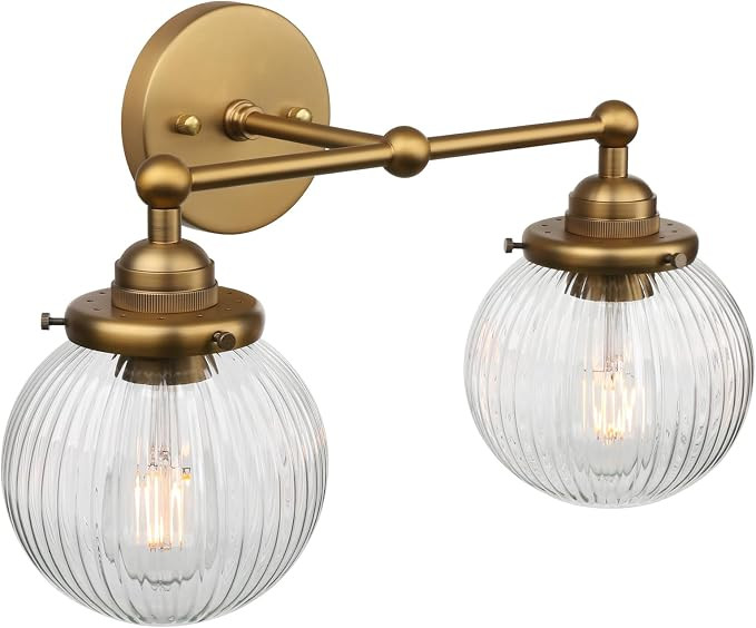 2-Light Antique Indoor Vanity Wall Sconce with Striped Round Glass | Brass Gold Modern Hardwired ... | Amazon (US)