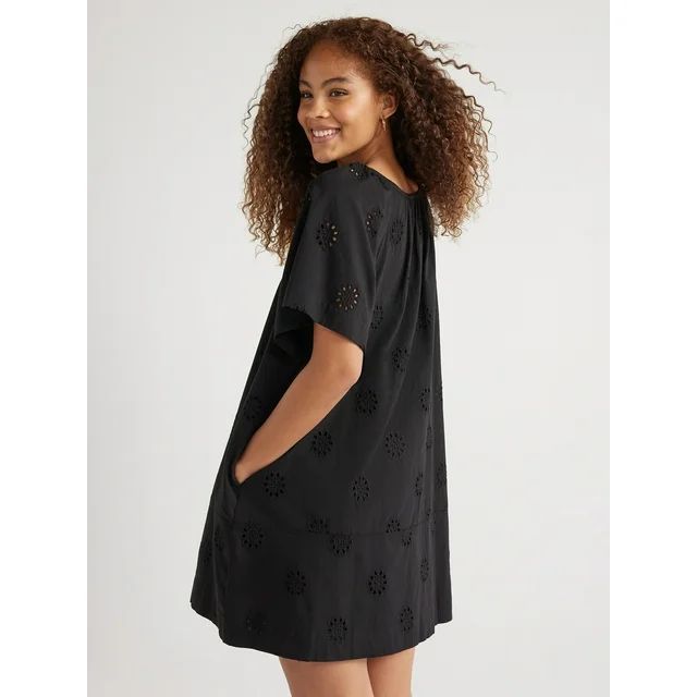 Free Assembly Women's Square Neck Eyelet Mini Dress with Short Sleeves, Sizes XS-XXL | Walmart (US)