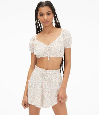 Floral Puff Sleeve Crop Top | Aeropostale