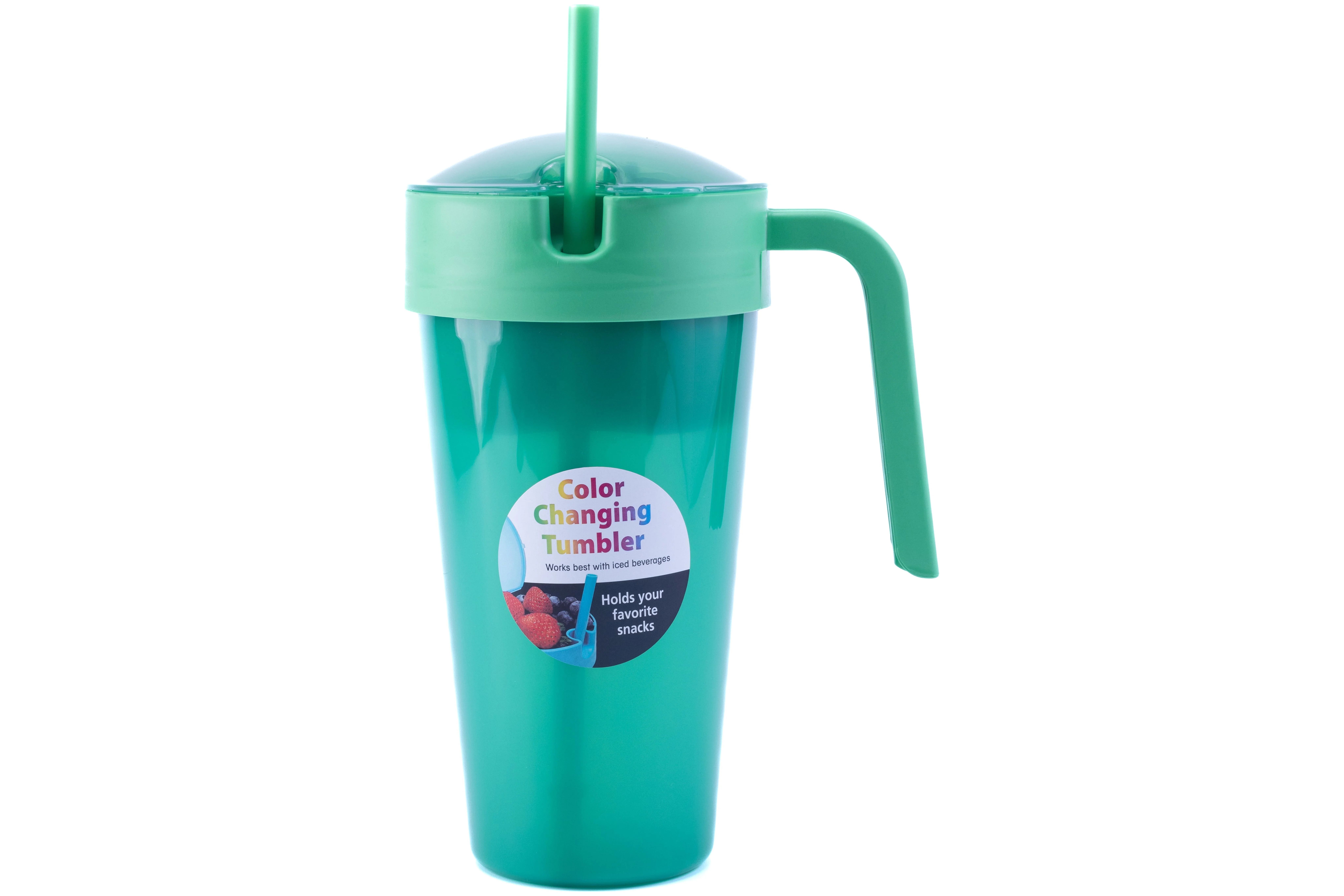 Mainstays 24 oz Plastic Snack Tumbler with Straw, Green, Color Changing, Includes Snack Compartme... | Walmart (US)