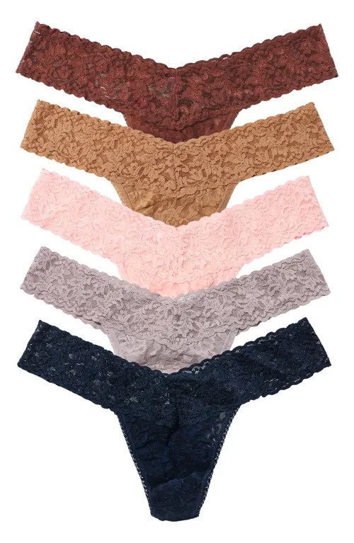 Hanky Panky Holiday Cracker Assorted 5-Pack Low Rise Thongs in Allspice/tan/rose/steel/navy at Nordstrom | Nordstrom