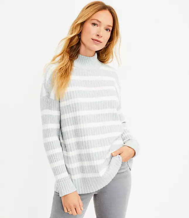 Striped Ribbed Poncho Tunic Sweater | LOFT
