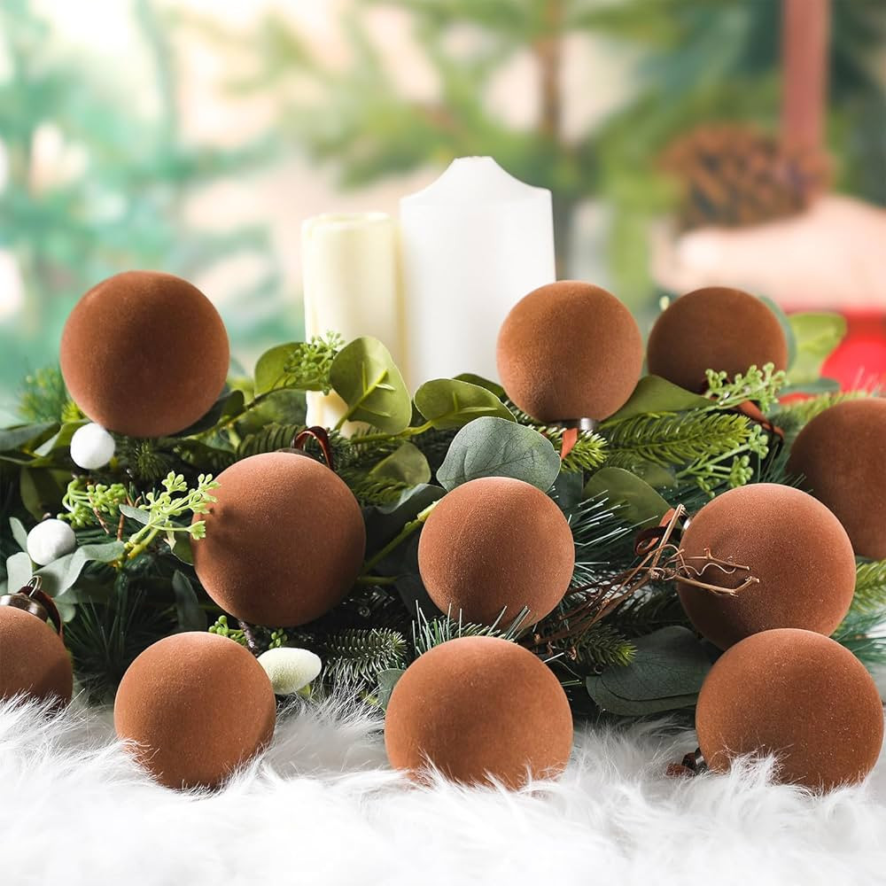 18 Pcs Christmas Velvet Christmas Balls Bulk Flocked Xmas Tree Ball Ornaments Plastic Velvet Chri... | Amazon (US)