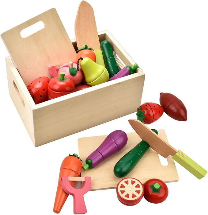 Wooden Play Food for Kids Kitchen - Toys Food Vegetables and Fruit for 2 Year Old Boys Girls Role... | Amazon (US)