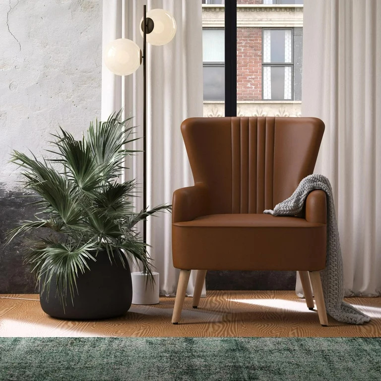 Queer Eye Wynn Wingback Chair, Camel Faux Leather | Walmart (US)