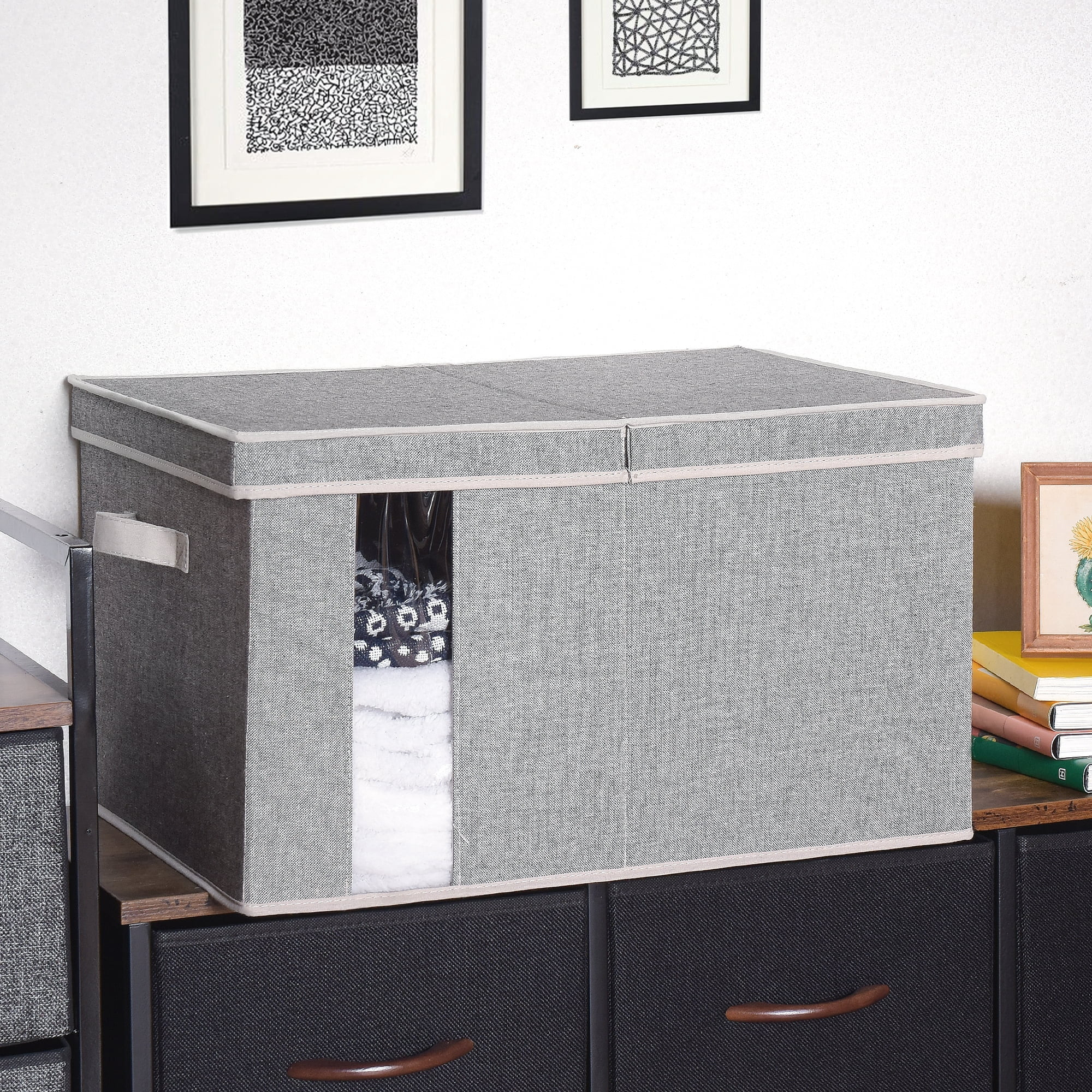 StorageWorks Foldable Fabric Storage Bin with Double-Open Lid, Decorative Storage Box with Transp... | Walmart (US)