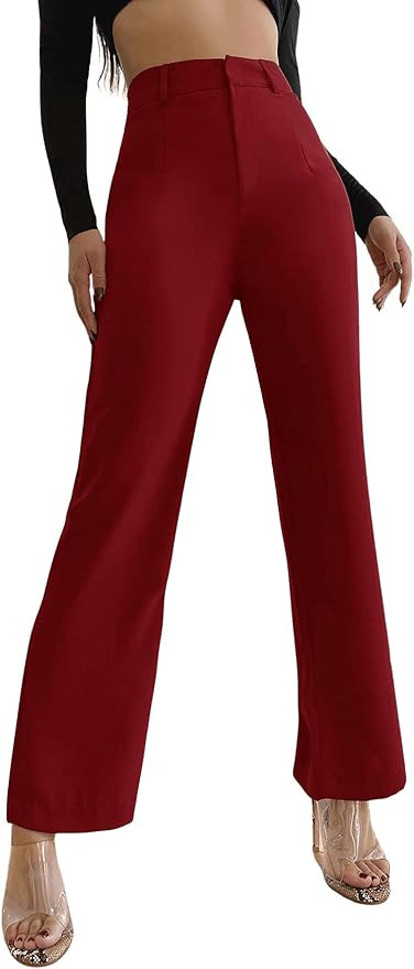 SweatyRocks Women's Elegant High Waist Solid Long Pants Office Trousers | Amazon (US)
