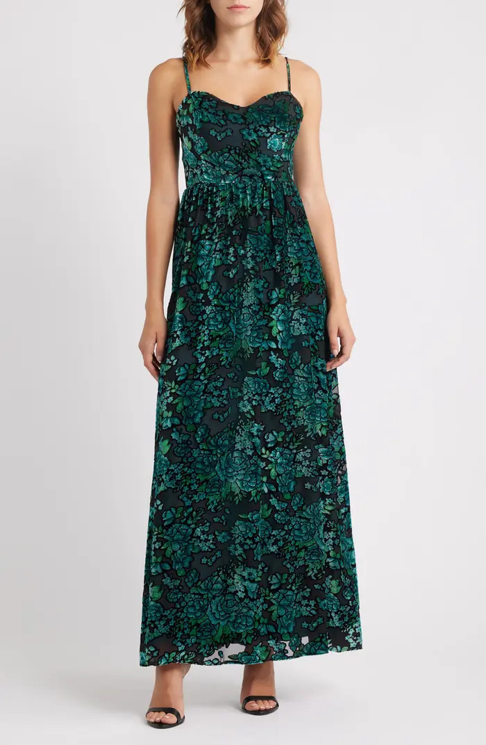 Minka Floral Velvet Burnout Gown | Nordstrom