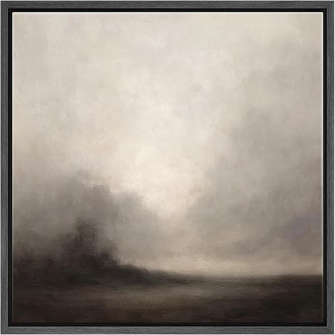 SIGNFORD Framed Canvas Print Wall Art Foggy Morning Field Abstract Landscape Soft Neutral Beige I... | Amazon (US)