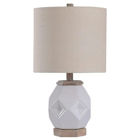 Iuka Farmhouse Ceramic Accent Lamp - White Glass Finish - Tan Burlap Shade | Walmart (US)