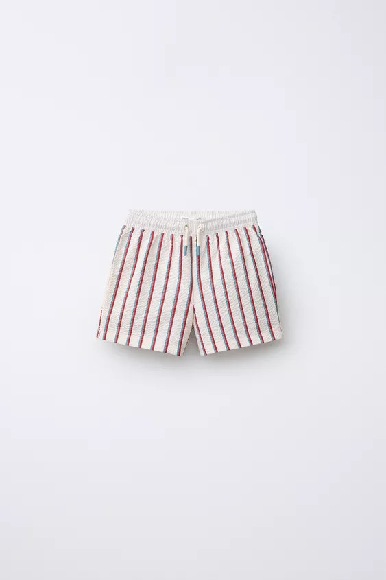 6-14 YEARS/ TEXTURED STRIPE SWIM SHORTS | Zara UK