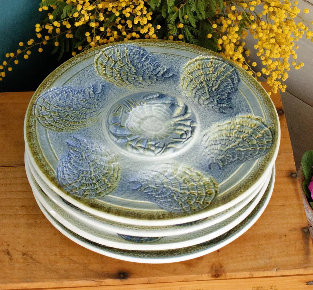 1960s ~ SARREGUEMINES France ~ French Vintage BARBOTINE Majolica Blue Green Oyster Shellfish "Hu... | Etsy (US)