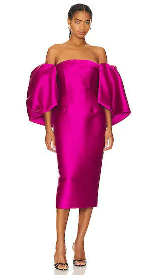 Marcia Midi Dress in Fuchsia Satin Dress | Summer Event Dress | Black Tie Event | Revolve Clothing (Global)