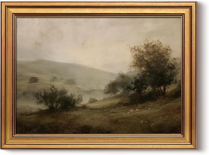 HUARCEY Framed Canvas Wall Art Vintage Decor, Quiet Mountains Picture Decor, Rustic Vintage Neutr... | Amazon (US)