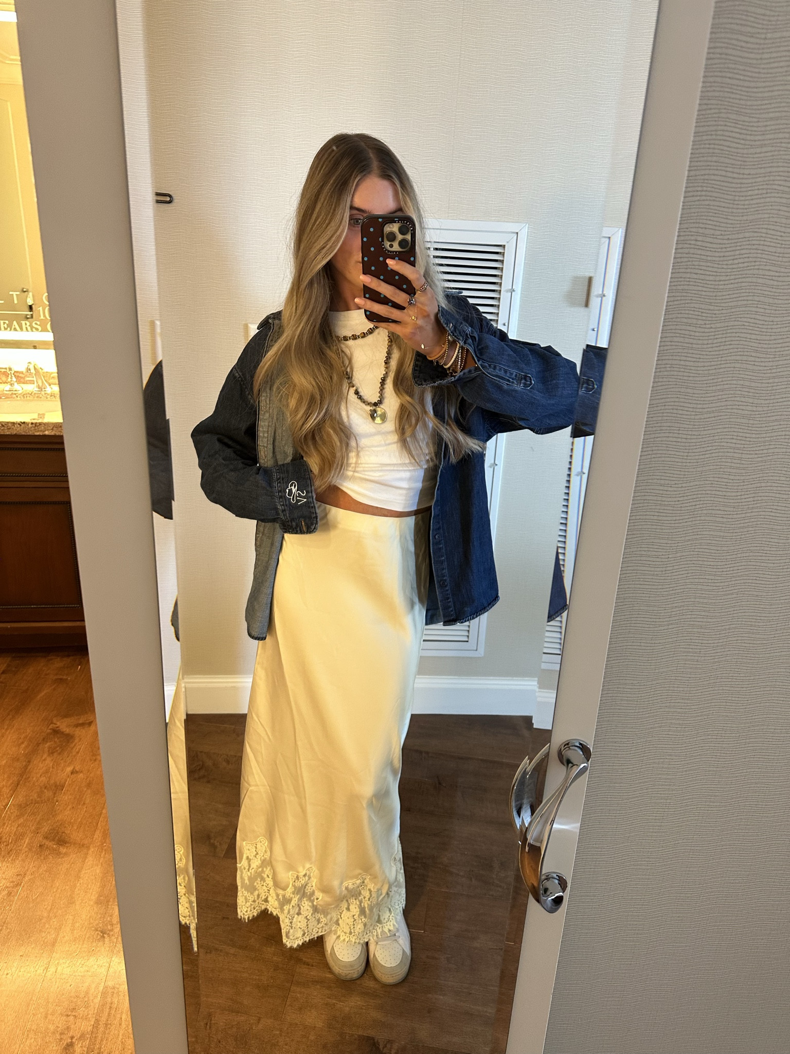 My outfit to get lunch in Salt Lake City, Utah! I am wearing my cuts tomboy tee (code SLOANEV) and my @petalandpup yellow skirt size XS Make a statement with the Alira Lace Trim Midi Skirt in a Yellow. This high-waisted slip skirt combines effortless elegance and comfort, making it an essential piece for your wardrobe. My denim oversized shirt is @abercrombie and my shoes are shu shop. With some layered chunky jewelry 

#LTKdayinmylife #LTKootd #LTKSeasonal