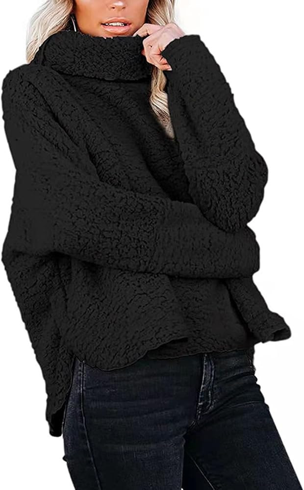 CXINS Women's Long Sleeves Turtleneck Oversized Pullover Sweater Winter Sherpa Fuzzy Fleece Warm ... | Amazon (US)
